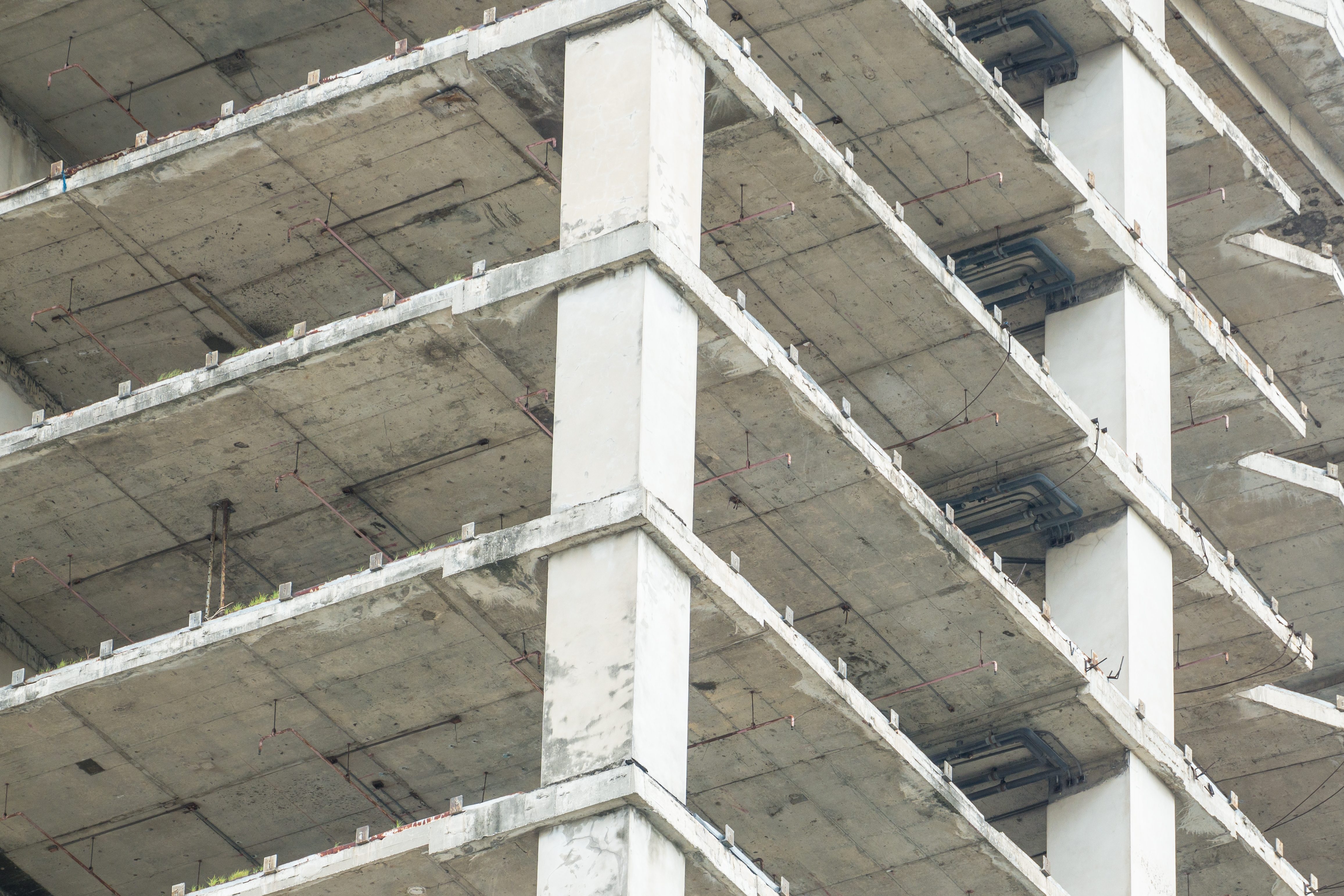 Building construction showing concrete structure and structural framing